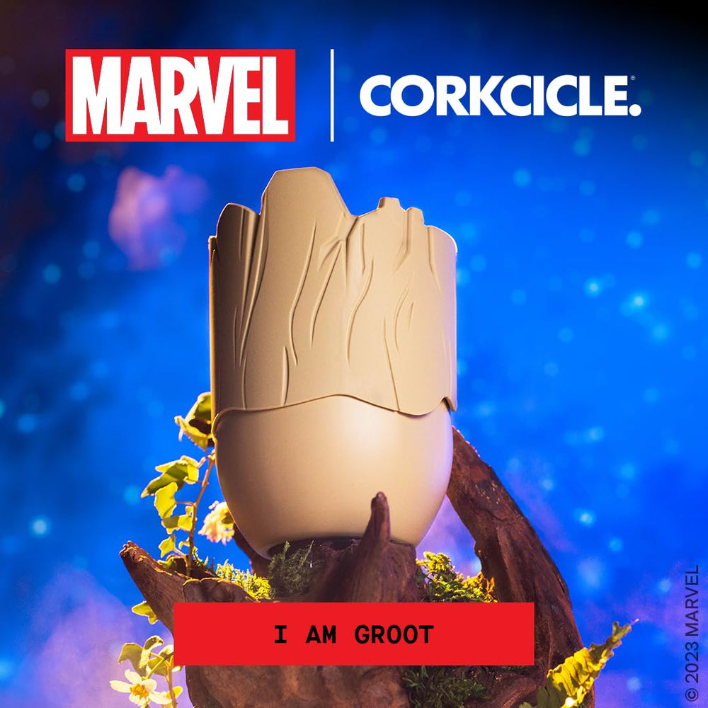 Corkcicle Marvel Groot gros plan du couvercle hermétique et anti-éclaboussures