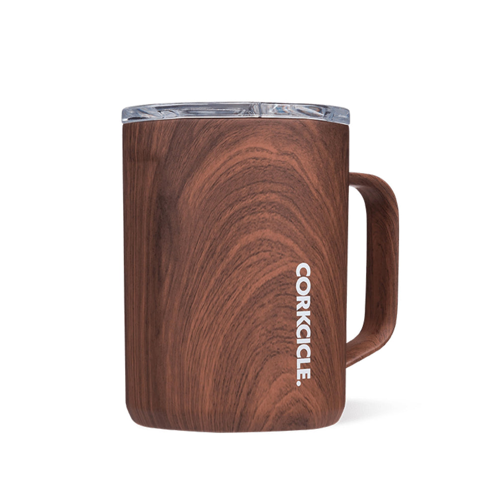 Corkcicle mug en Walnut Wood posé de face montrant la finition élégante et durable