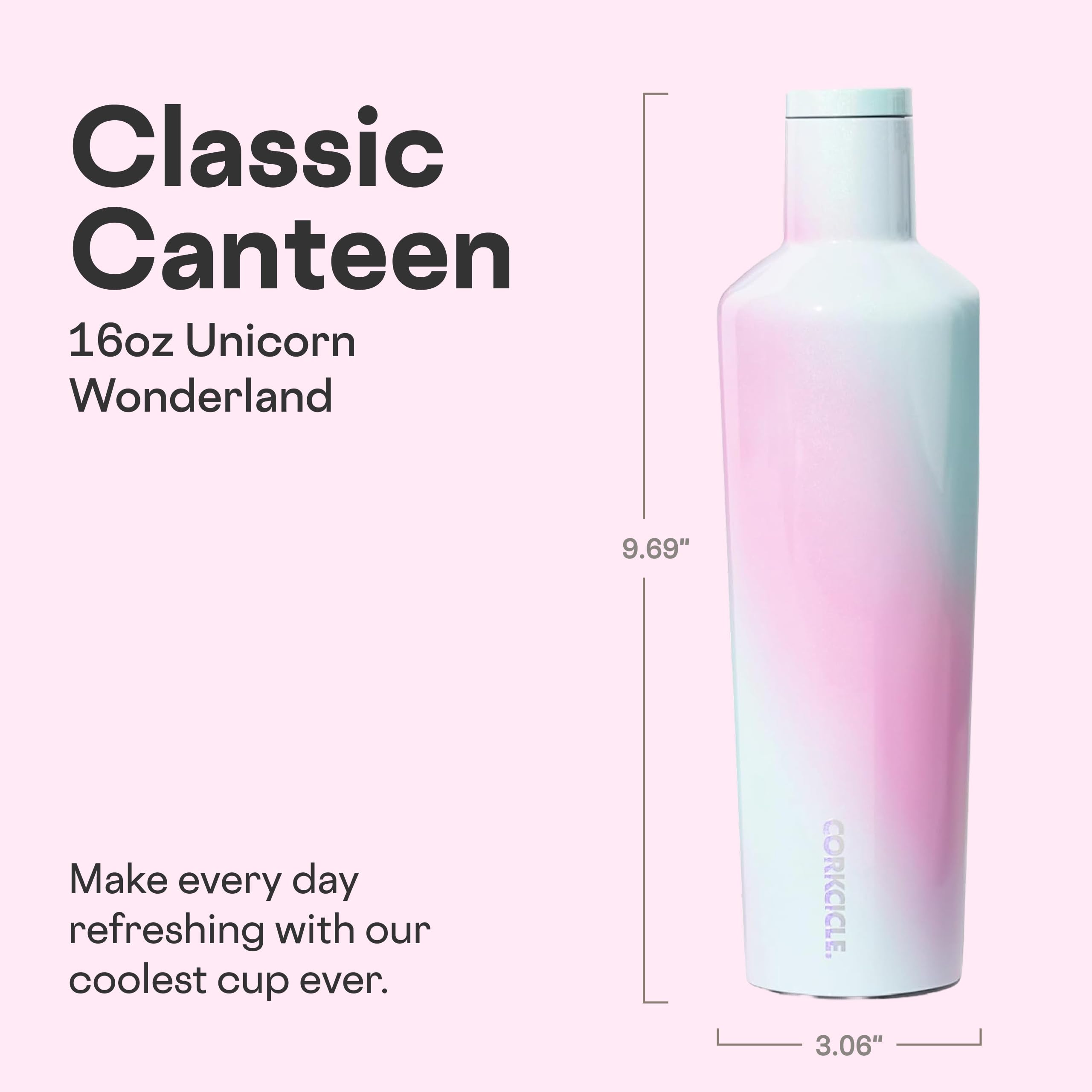 Corkcicle gros plan finition polie Unicorn Wonderland et durabilité