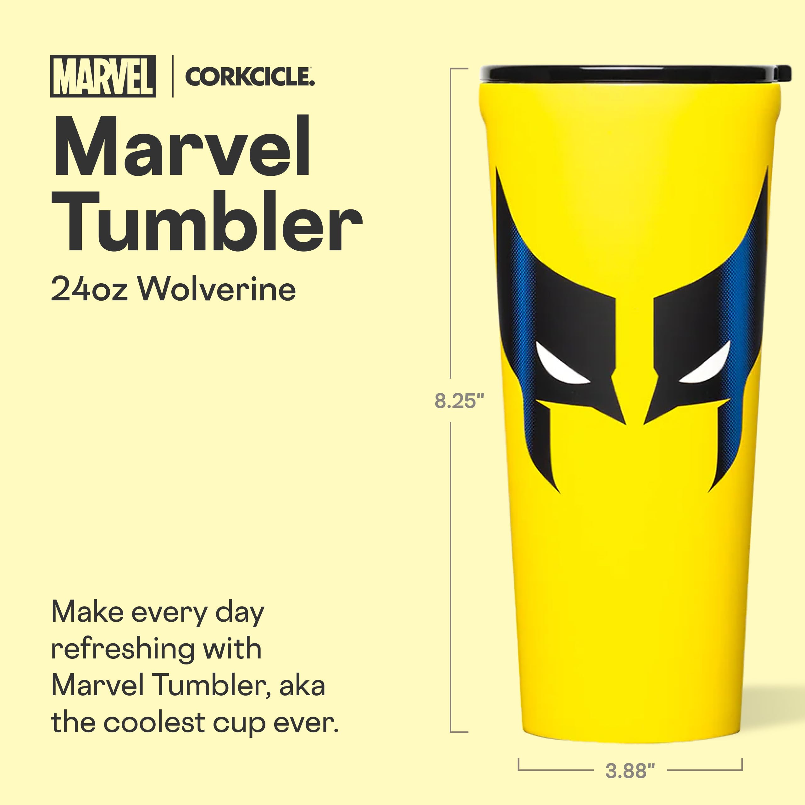 Corkcicle Wolverine gros plan imprimé montrant la finition résistante et esthétique