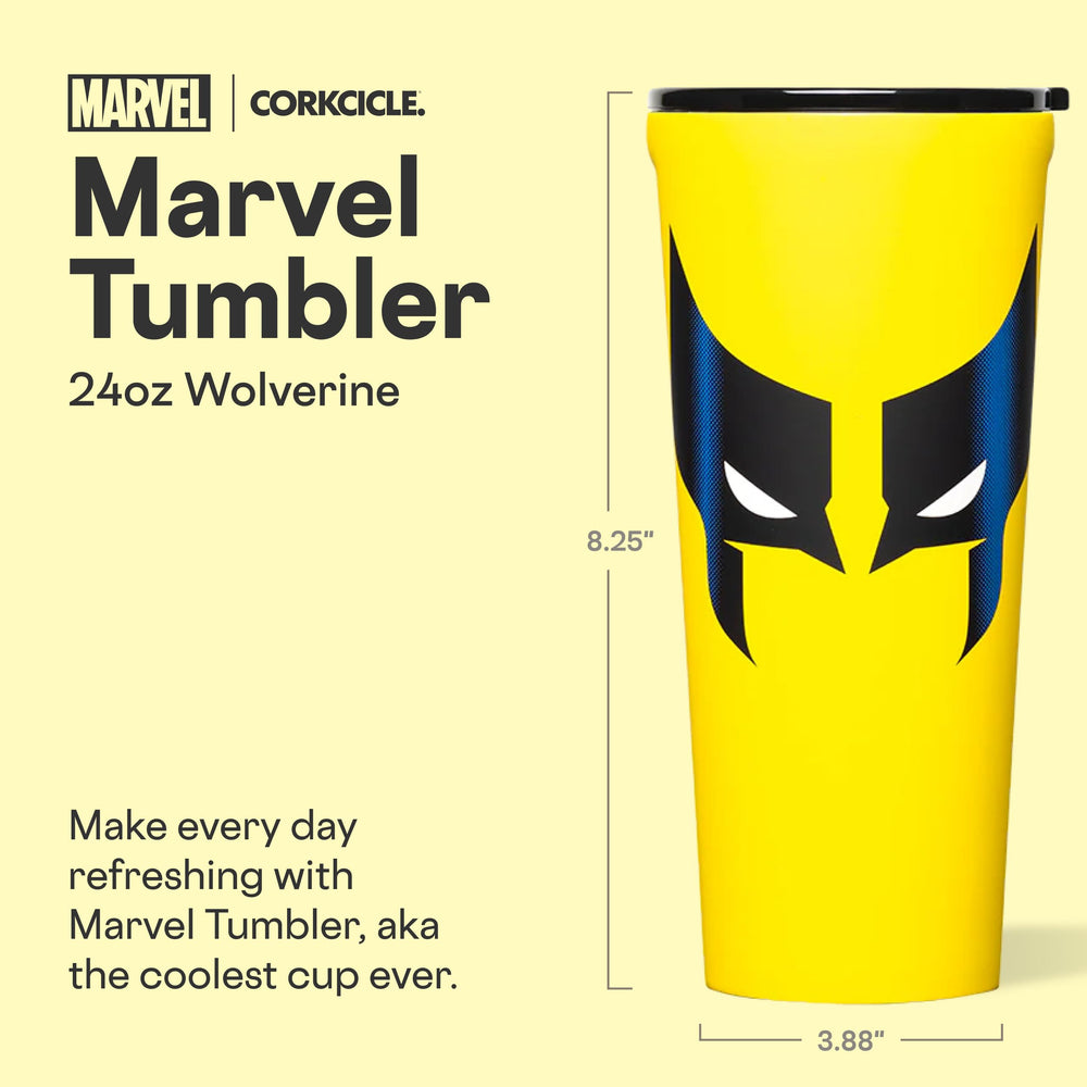 Corkcicle Wolverine gros plan imprimé montrant la finition résistante et esthétique
