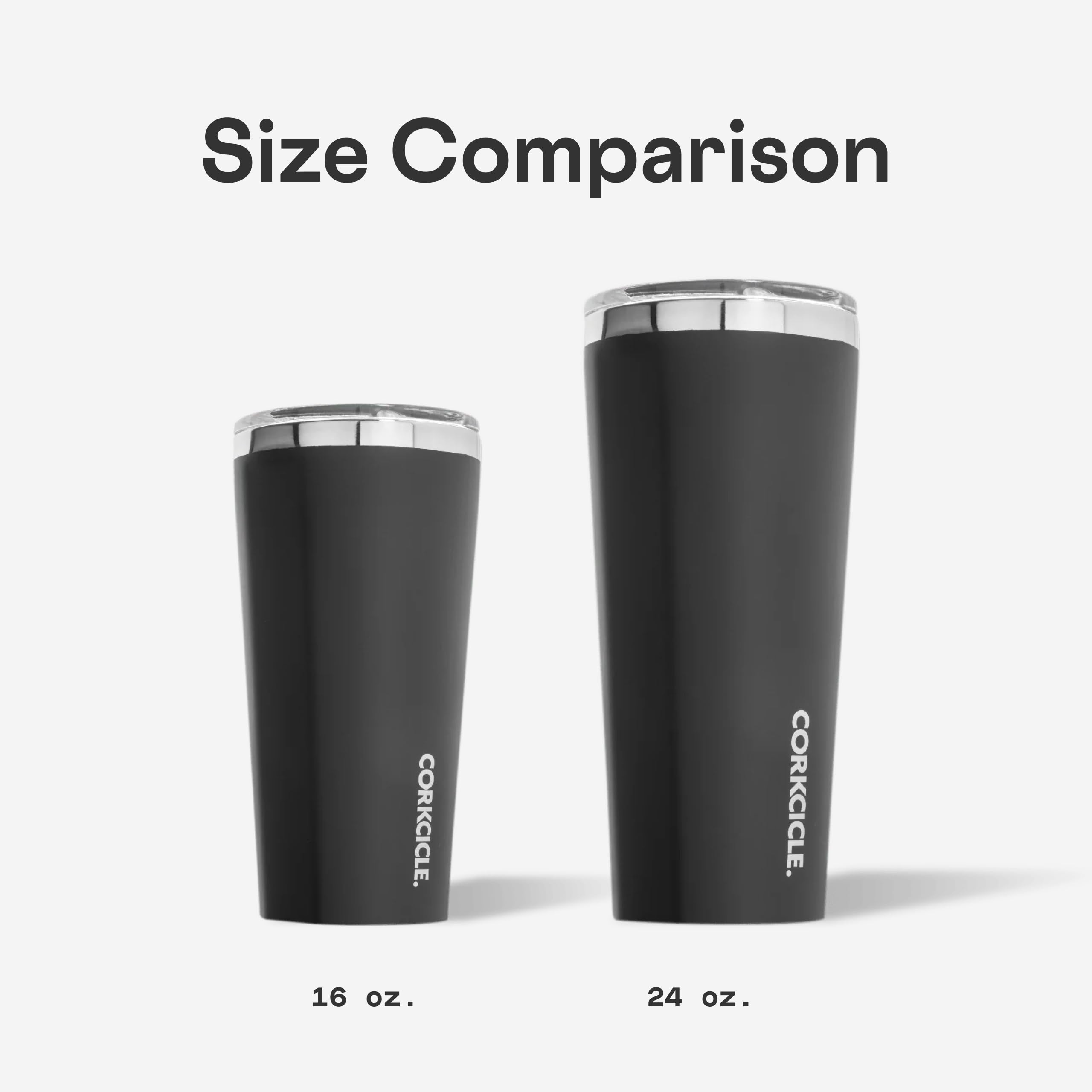 Corkcicle Wolverine comparé à une règle montrant échelle et capacité 24 oz claire
