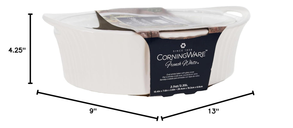 CorningWare comparaison taille montrant capacité 2,5 Qt et adaptation espace