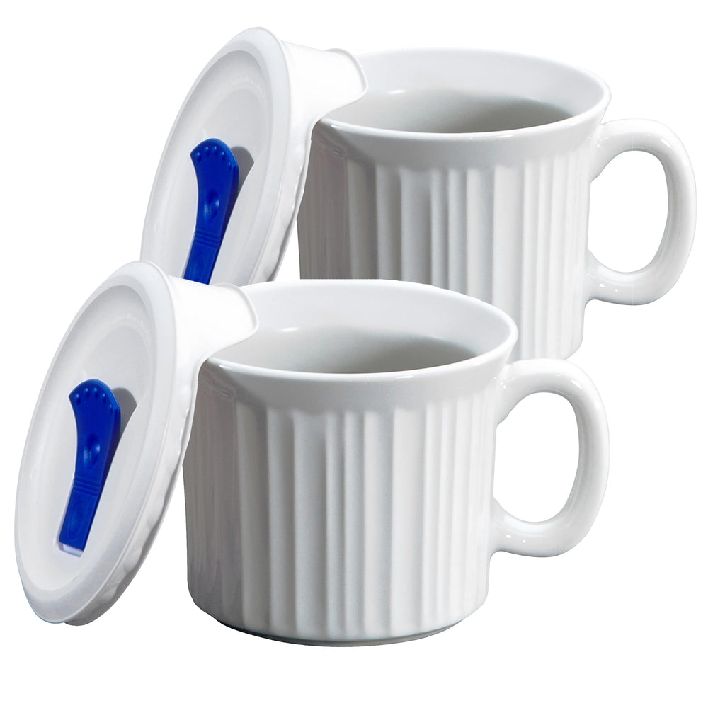 CorningWare mug face avant lot de 2 en French White montrant design élégant et utilité