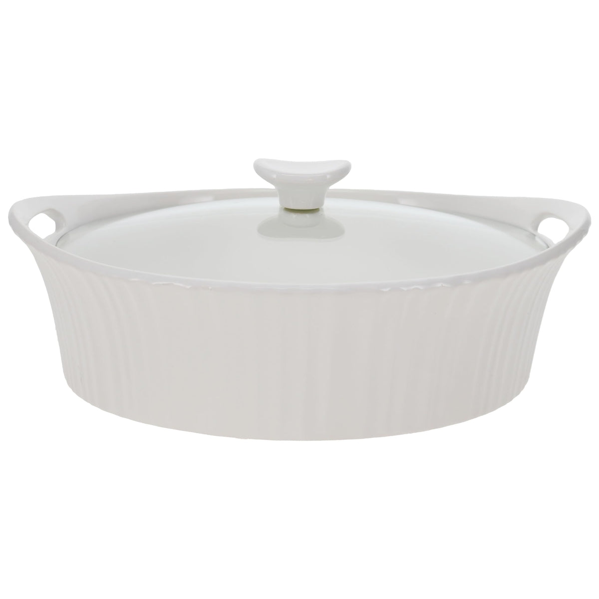 CorningWare cocotte ovale face avant montrant design French White et praticité