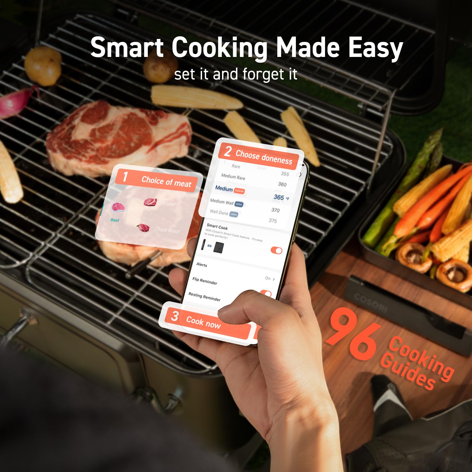 Cosori thermomètre en usage sur barbecue surveille cuisson sans rester à côté