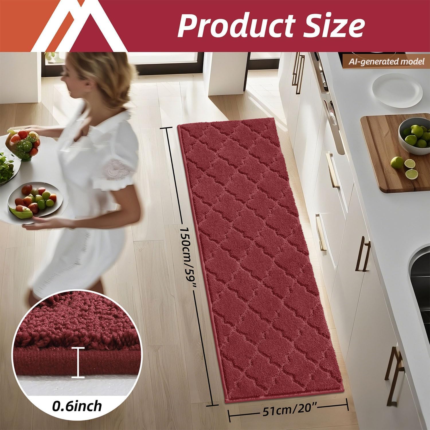 COSY HOMEER tapis rouge intégré à une cuisine moderne apportant couleur