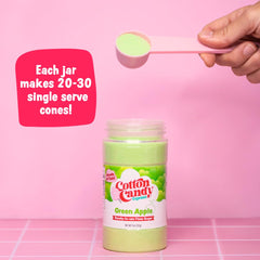 Cotton Candy Express bocaux transparents affichant couleurs et quantités pour choix rapide