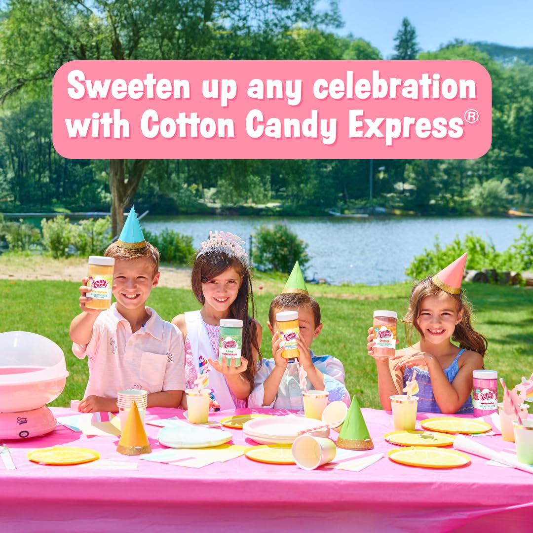 Cotton Candy Express comparaison taille montrant pot 11 oz et cône pour évaluer portions