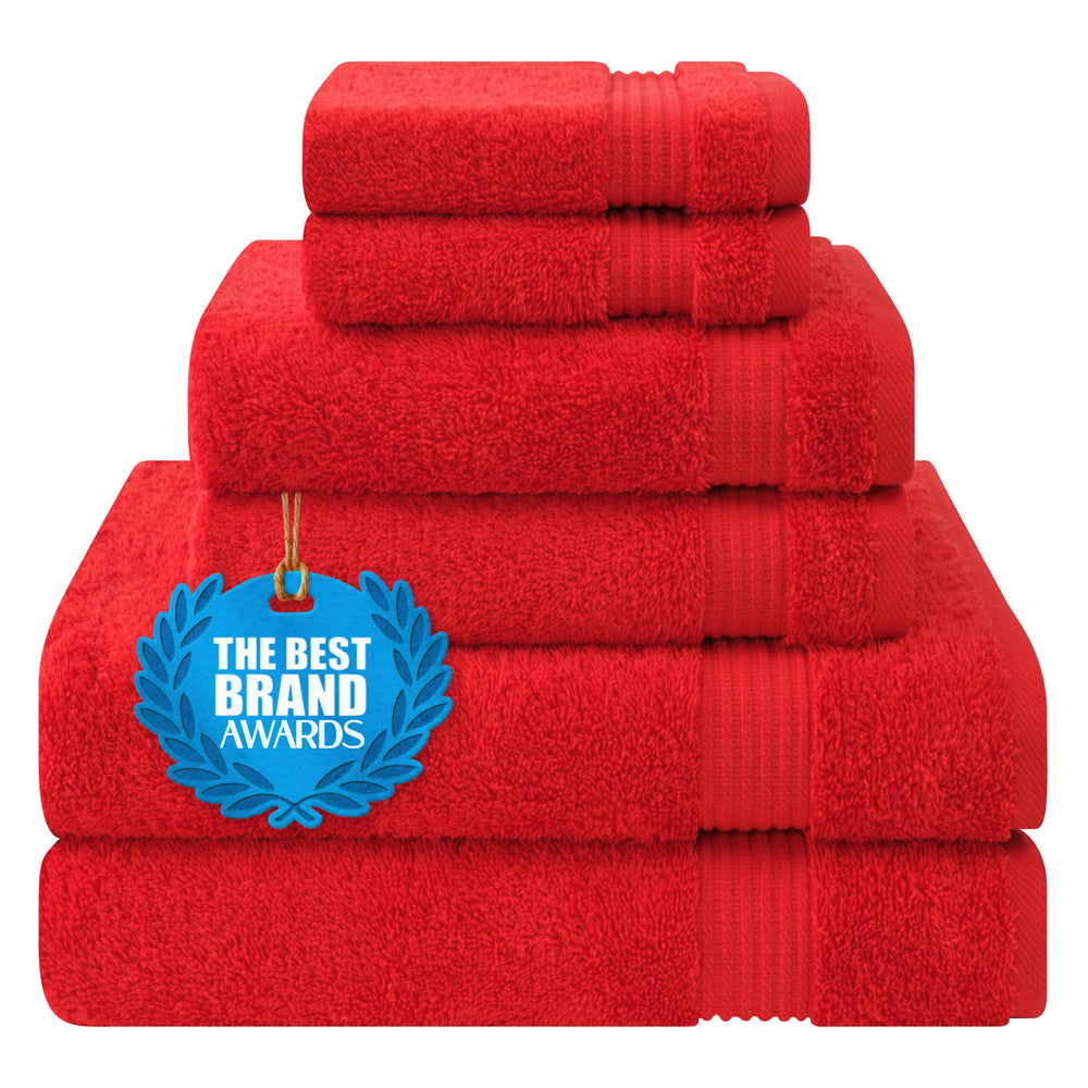 serviettes Cotton Paradise ensemble devant montrant couleur rouge et qualité