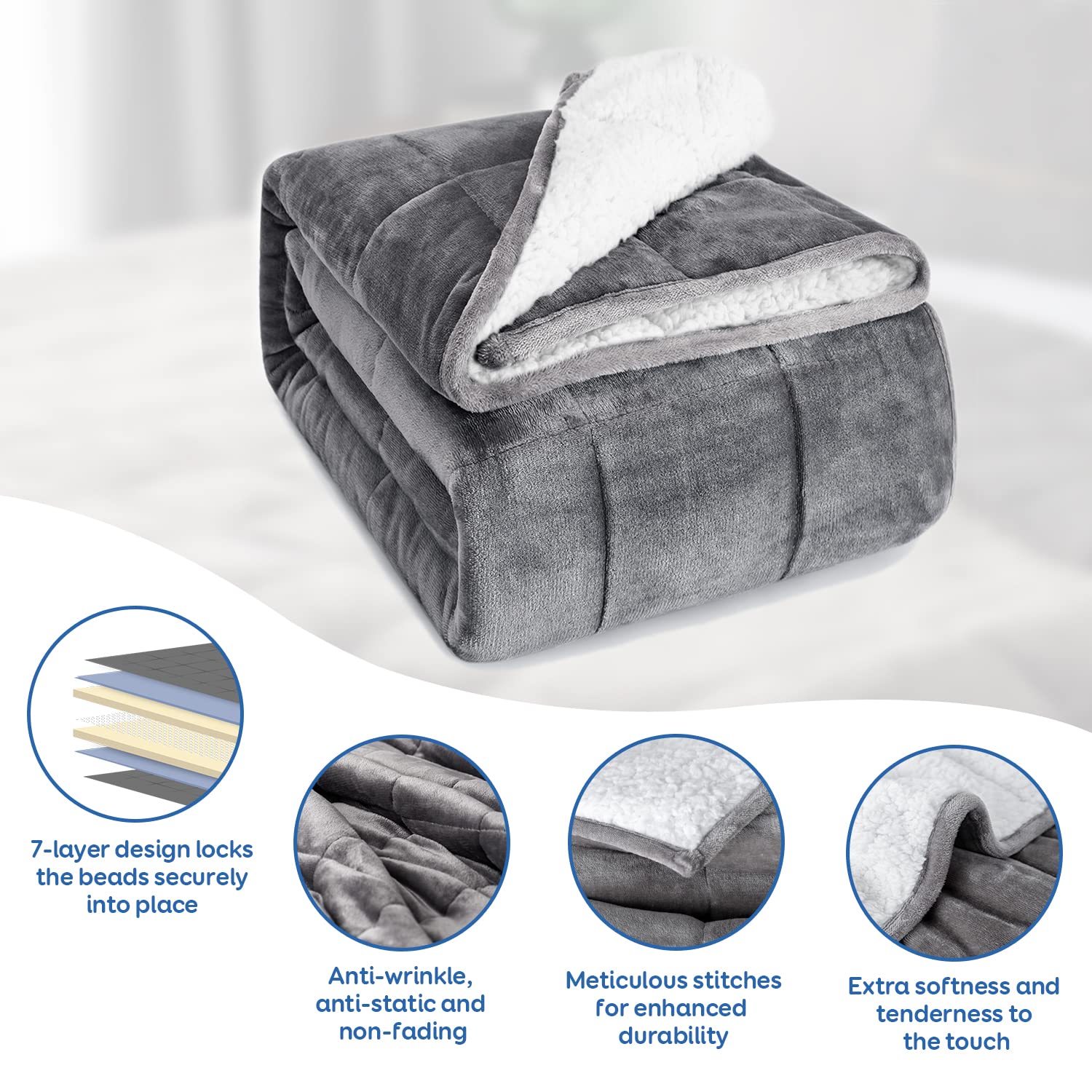Cottonblue détail coutures compartiments assurant distribution uniforme des billes