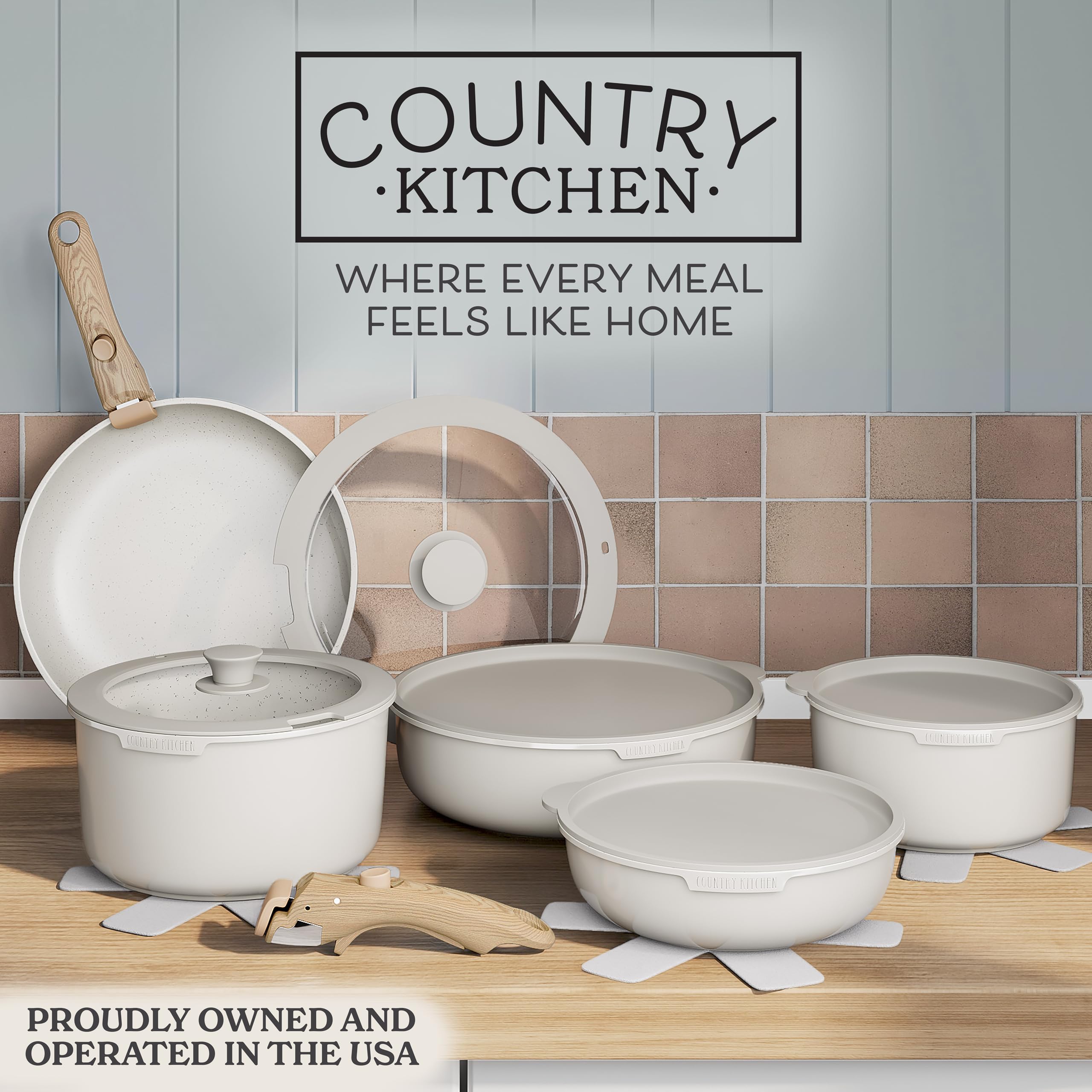 Country Kitchen gros plan du revêtement granit antiadhésif montrant durabilité et sécurité