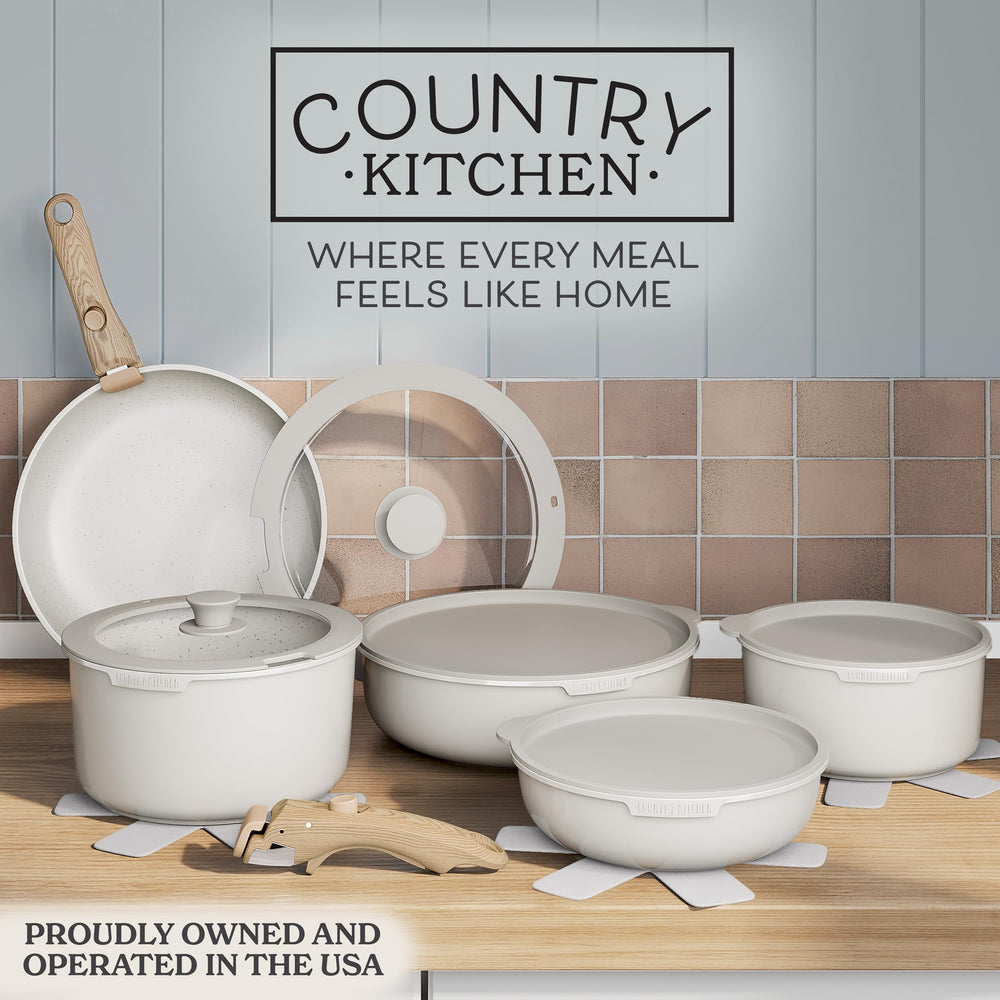 Country Kitchen gros plan du revêtement granit antiadhésif montrant durabilité et sécurité