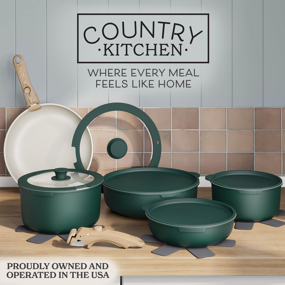 Country Kitchen gros plan du revêtement granite illustrant l'antiadhésif durable