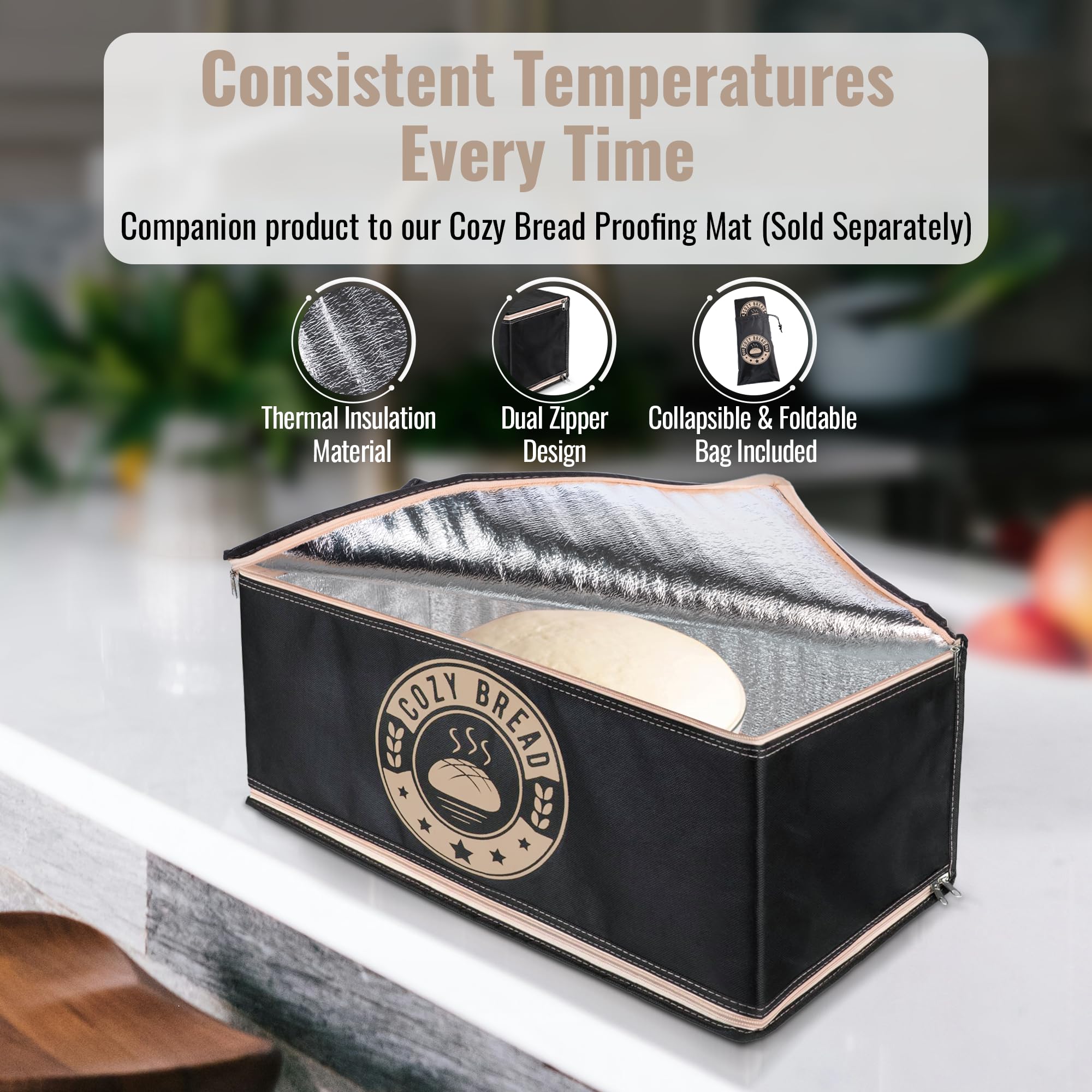 Cozy Bread boîte avec tapis 10x21 montrant compatibilité et distribution de chaleur