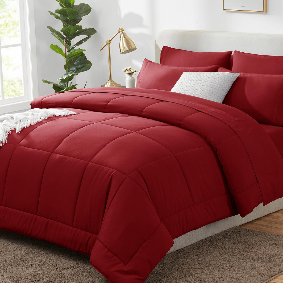 CozyLux vue frontale de la parure sur lit queen, esthétique et finition professionnelle