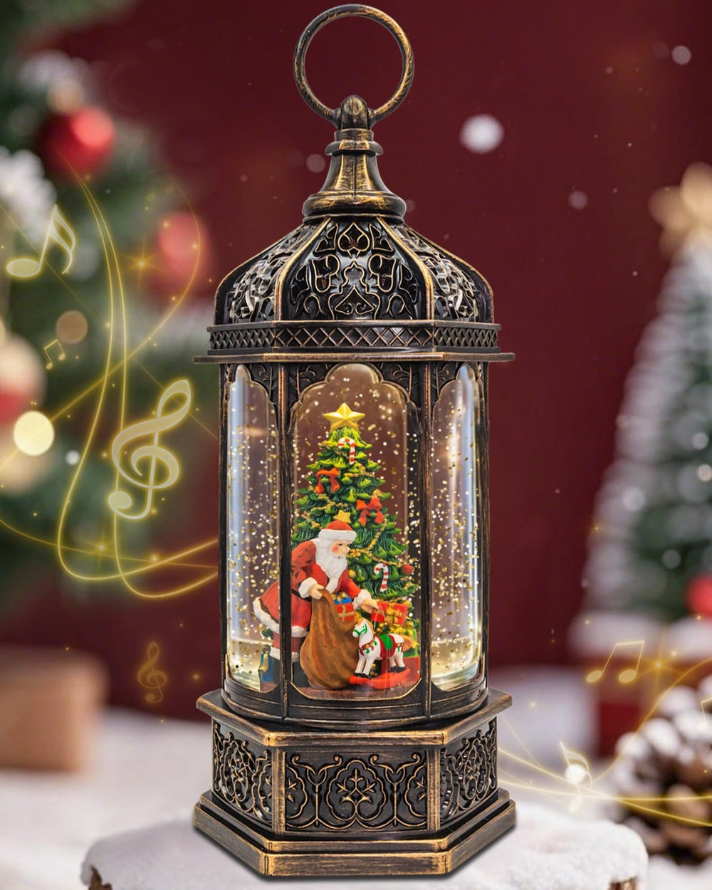 COZY-PAVILION vue avant du globe lumineux avec Père Noël et cadeaux, charme festif instantané