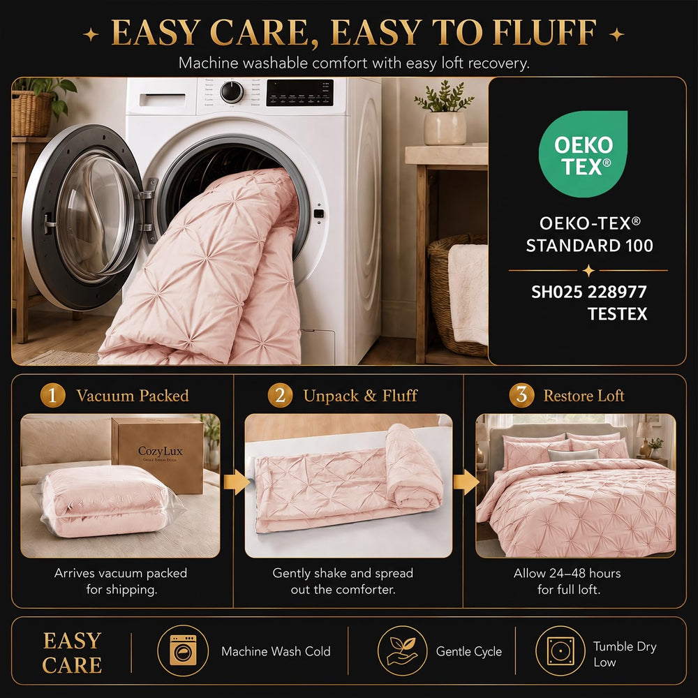 CozyLux chambre mise en scène pêche rose créant ambiance douce et accueillante