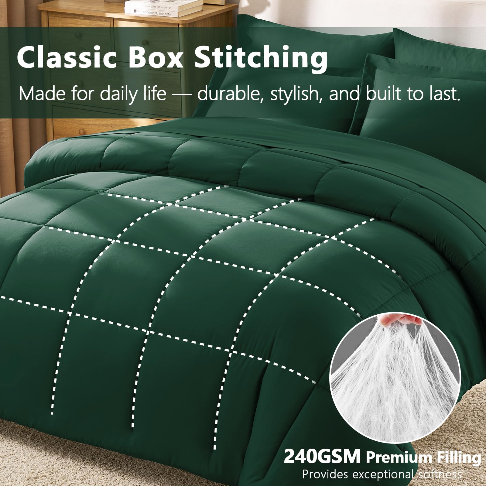 CozyLux couette installée en chambre lifestyle apportant chaleur et style émeraude