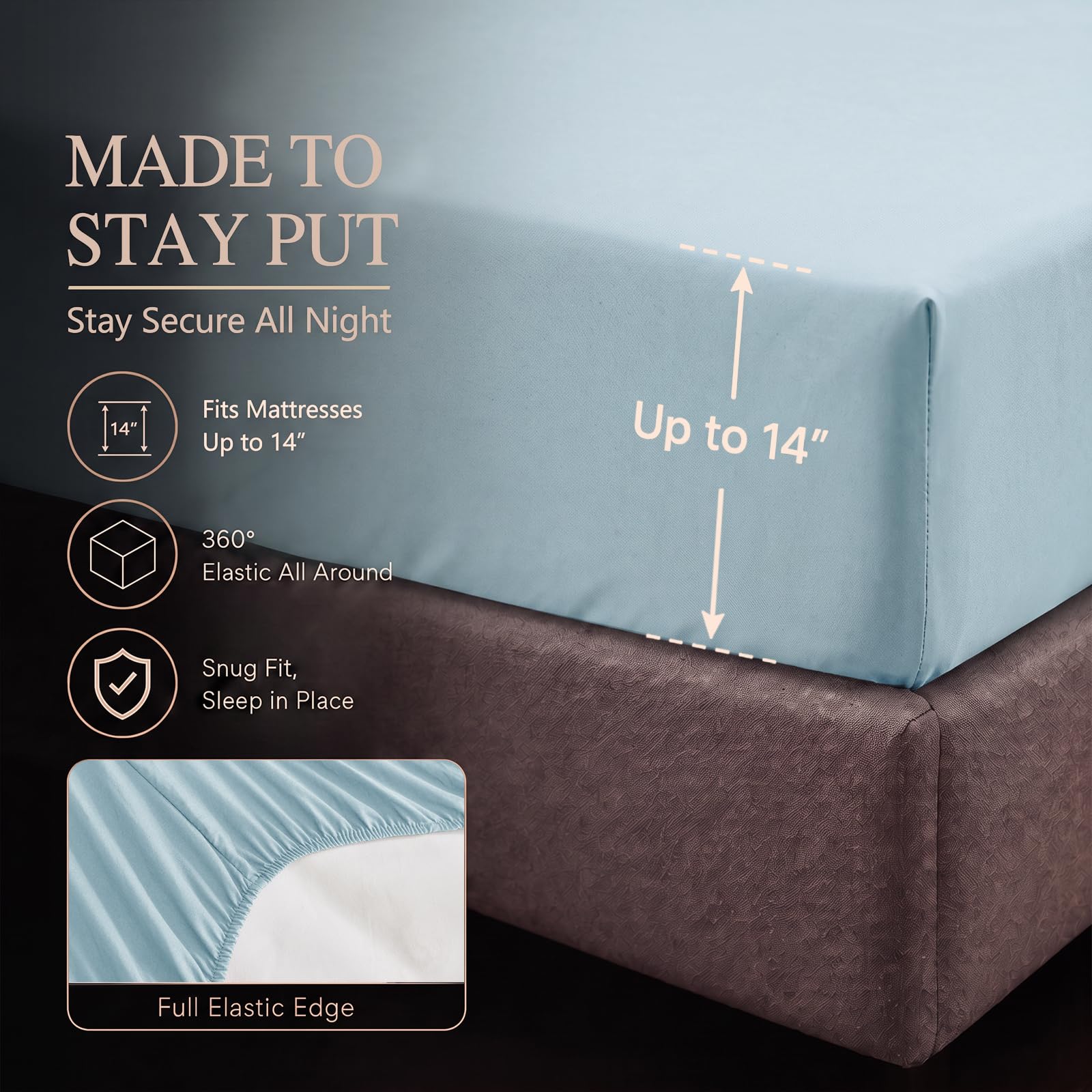 CozyLux coin de matelas montrant poche 14 pouces pour meilleurs ajustement