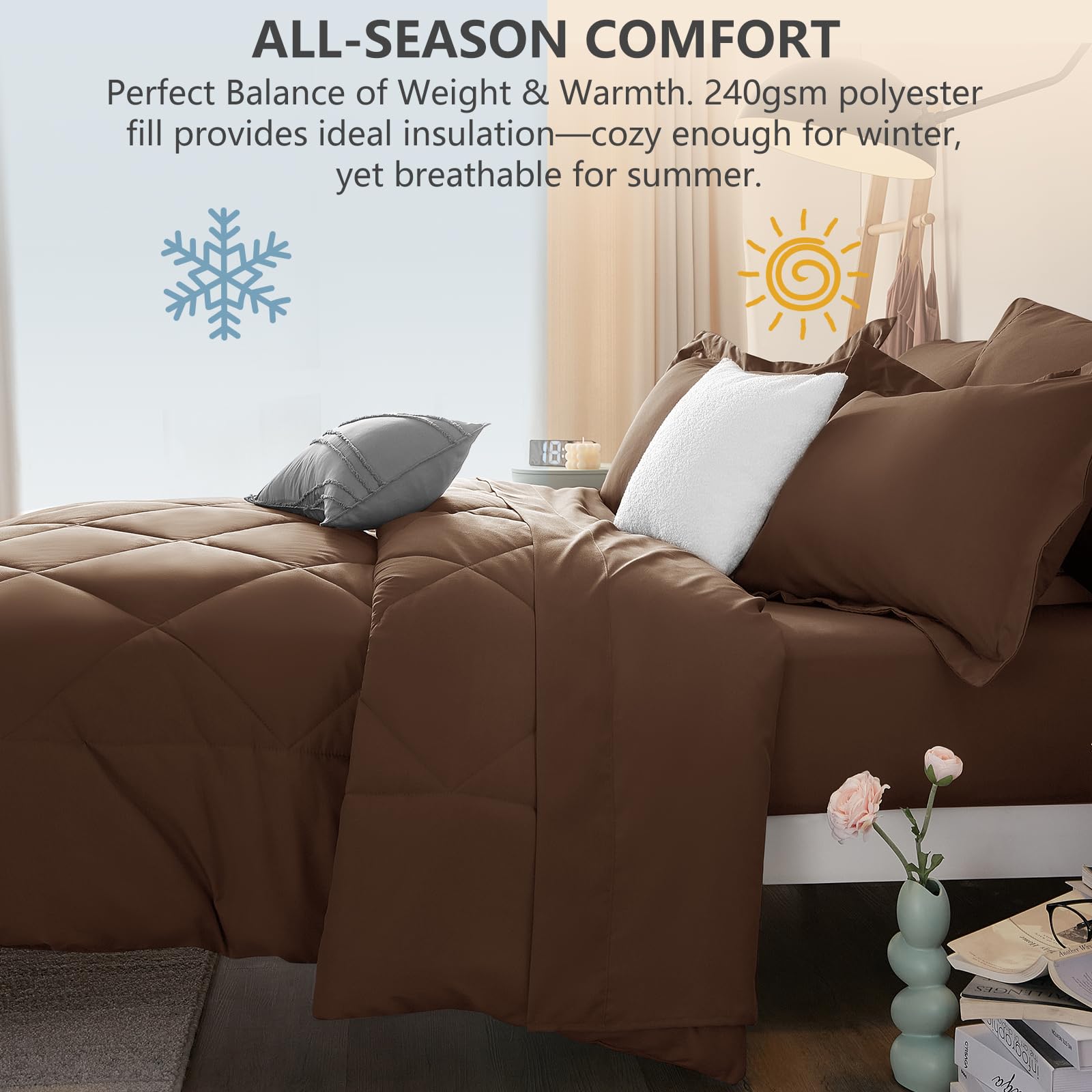 CozyLux couette posée sur un matelas King, démonstration de l'échelle et retombée