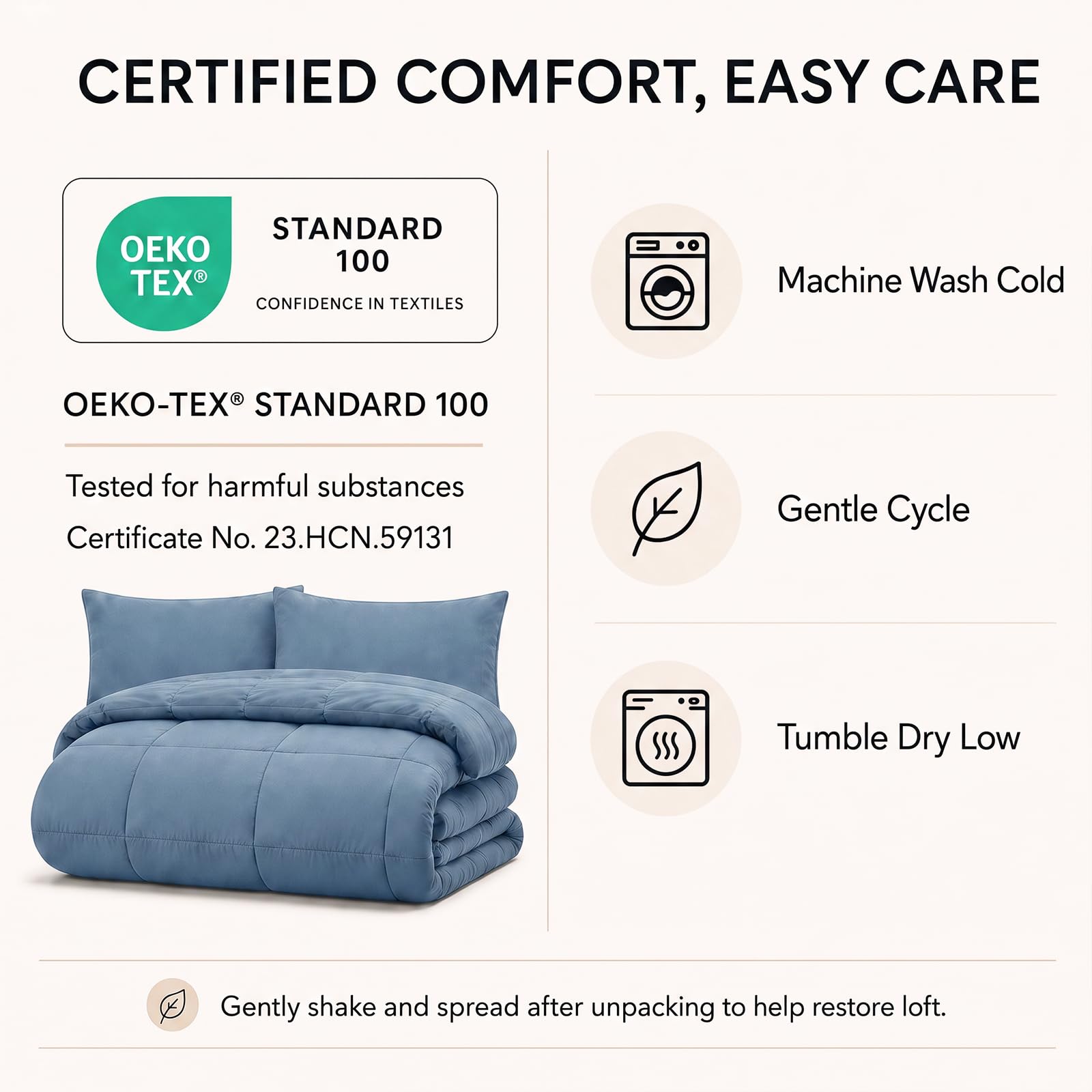 CozyLux couette dépliée sur lit queen, confort visuel immédiat