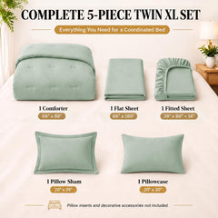 CozyLux couette sage green posée sur un matelas Twin XL pour confort visuel