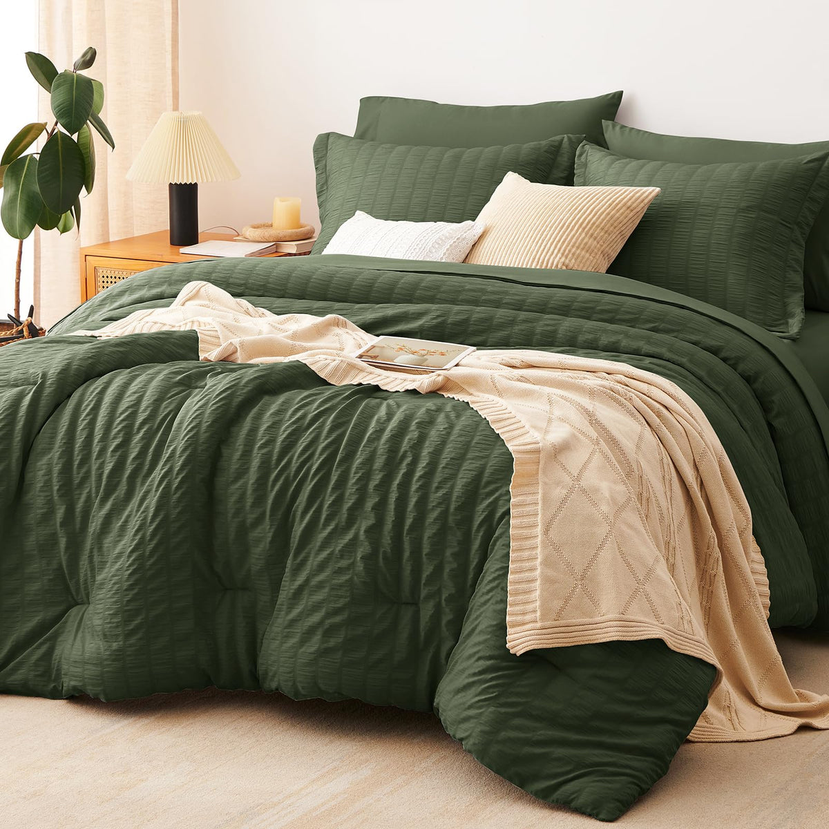 CozyLux couette seersucker olive montrant relief et confort visuel