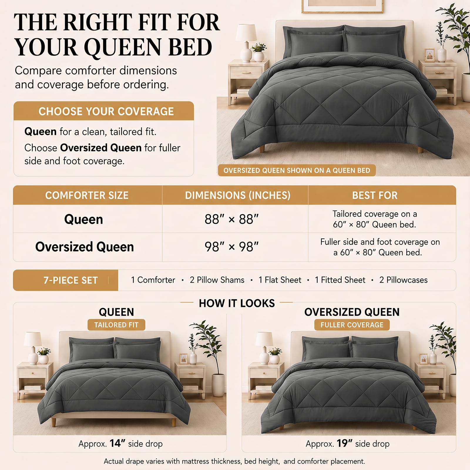 CozyLux couette sur matelas queen, drapé confortable et adapté
