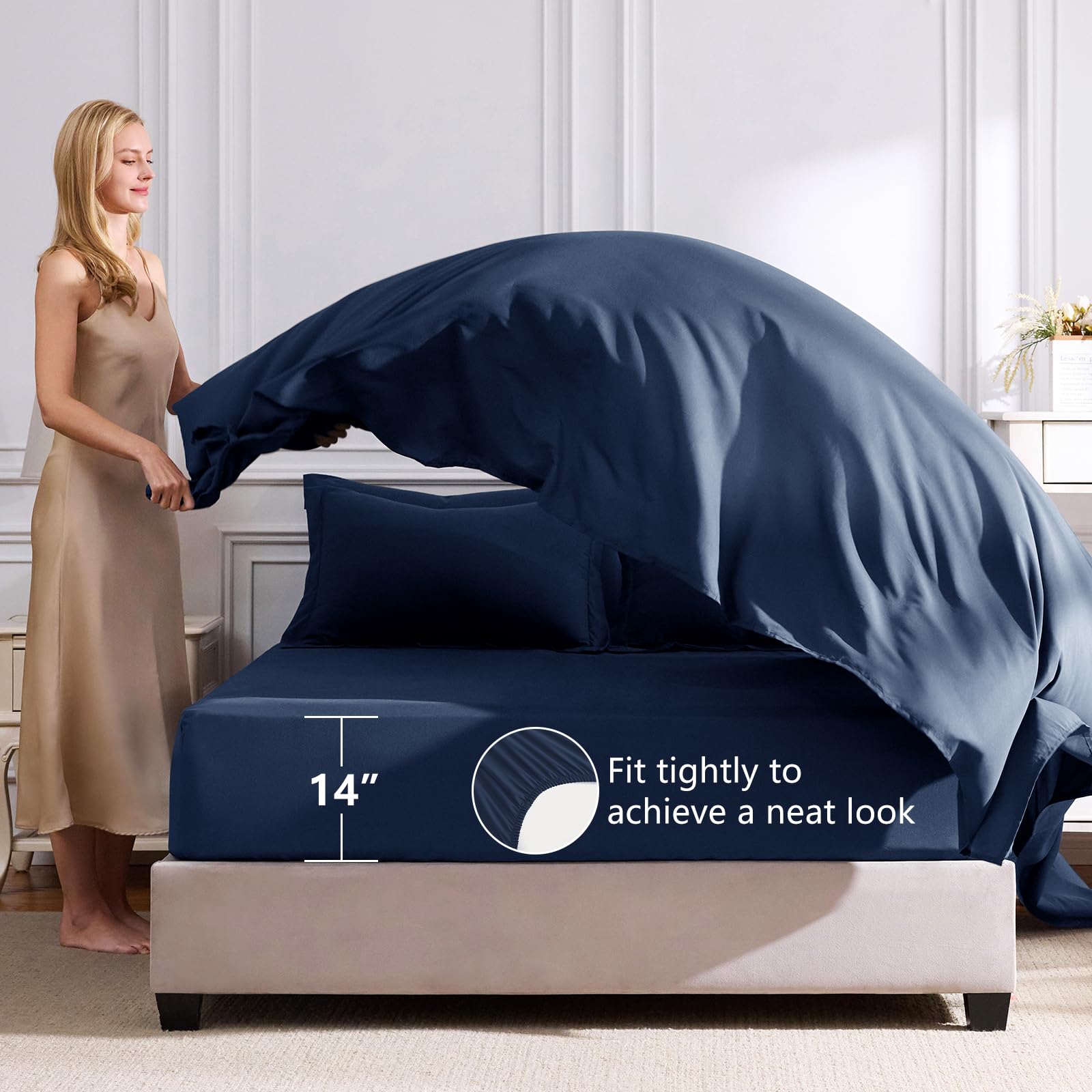 CozyLux couette posée sur lit Twin montrant drapé de 14,5" et couverture latérale complète