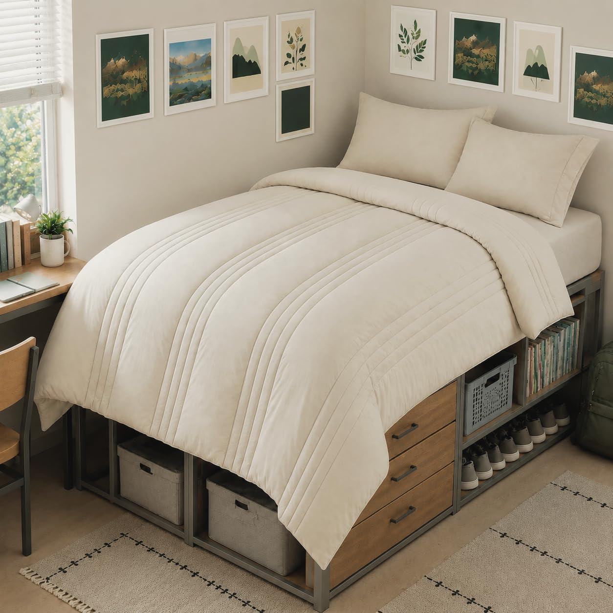 CozyLux couette Twin XL beige montrant finition et maintien