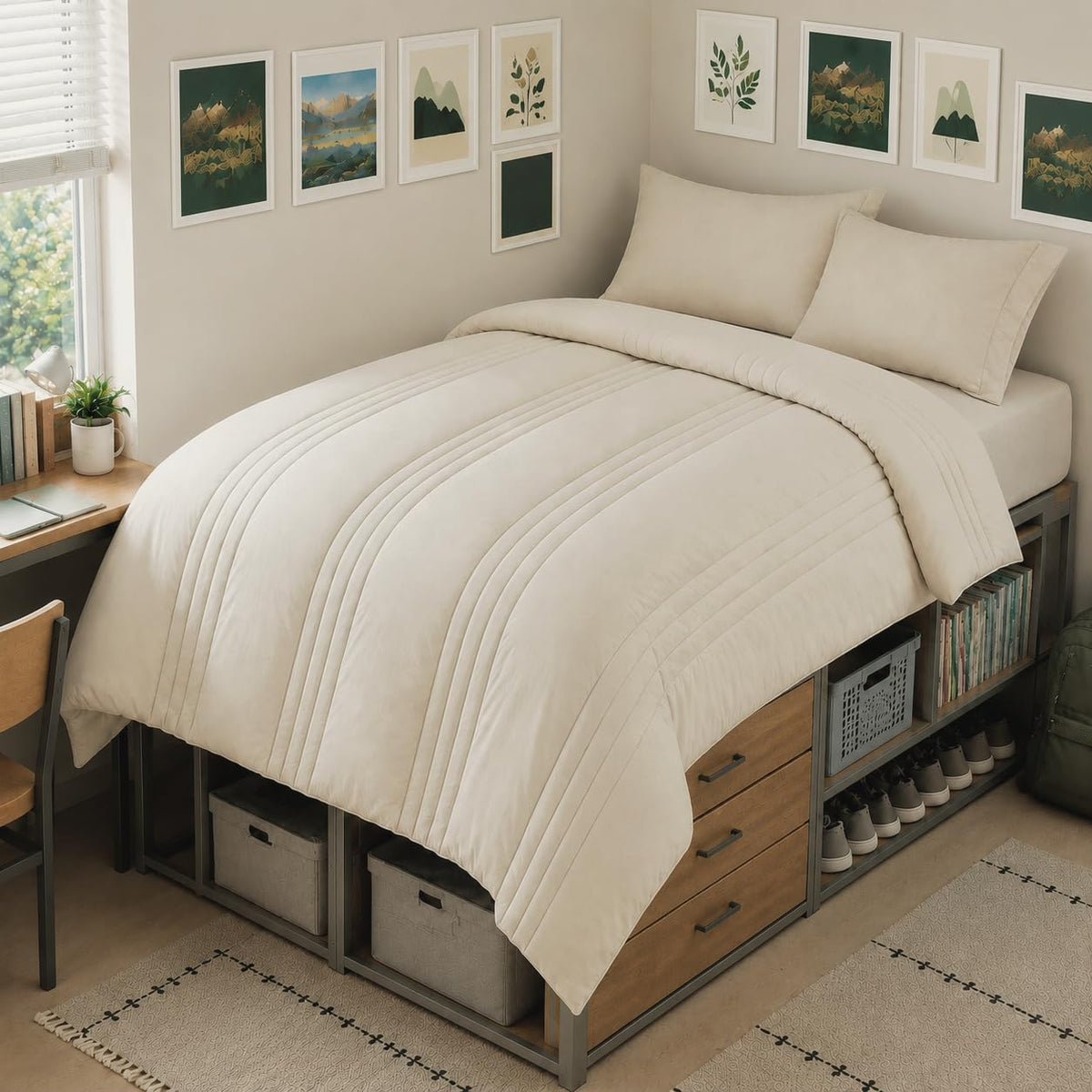 CozyLux couette Twin XL beige montrant finition et maintien