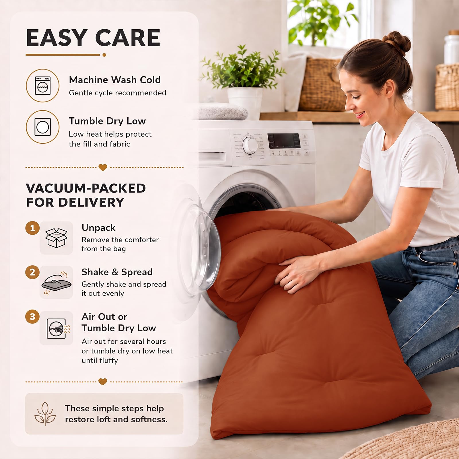 CozyLux scène chambre stylée avec couette orange brûlé inspire décoration