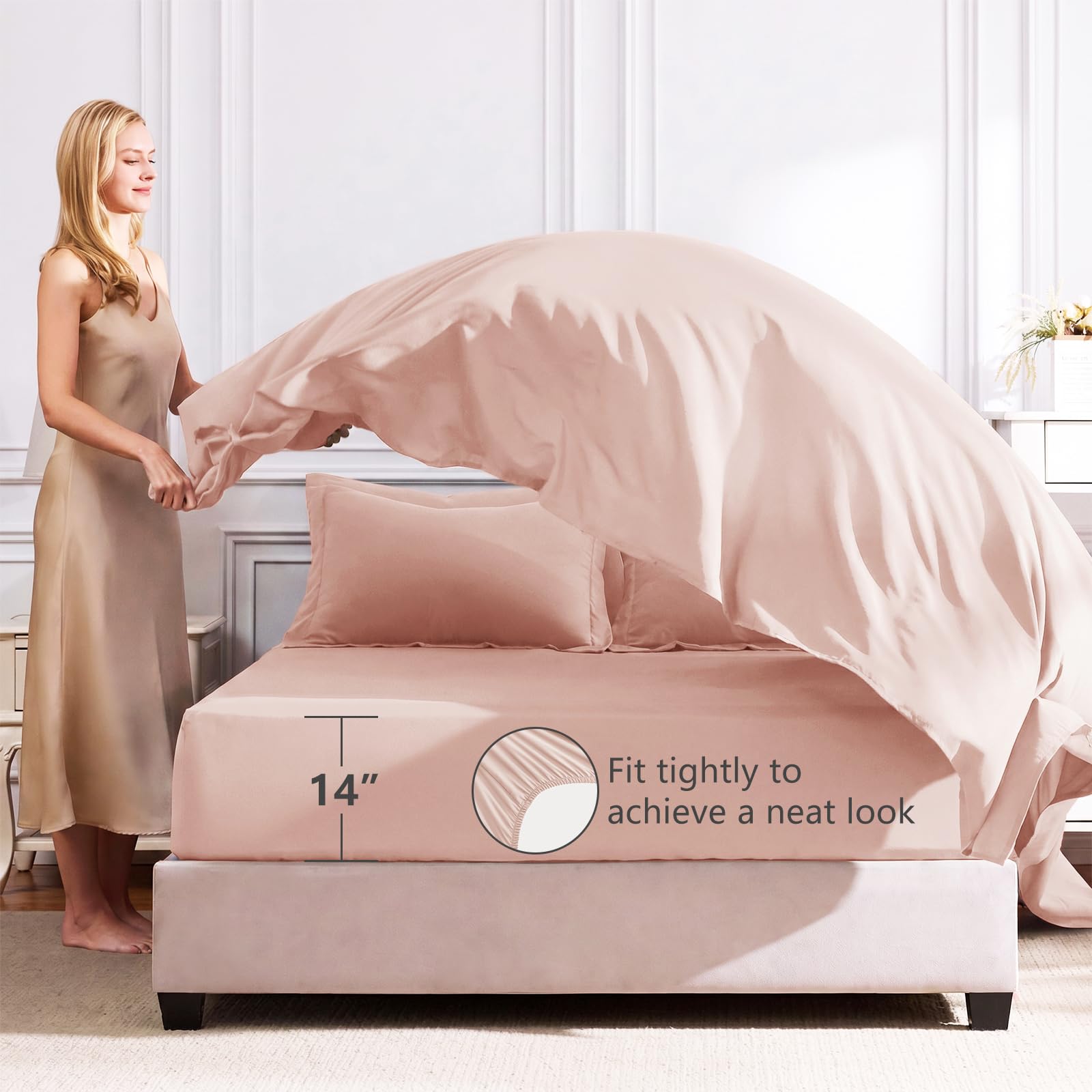 CozyLux drap-housse avec poche 14" montrant ajustement sur matelas épais et maintien