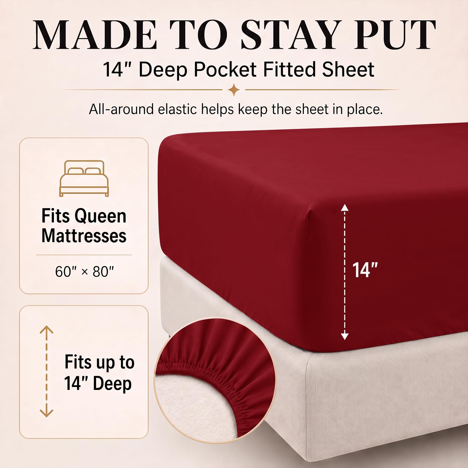 CozyLux drap‑housse avec bonnet 14 pouces, maintien sûr du matelas