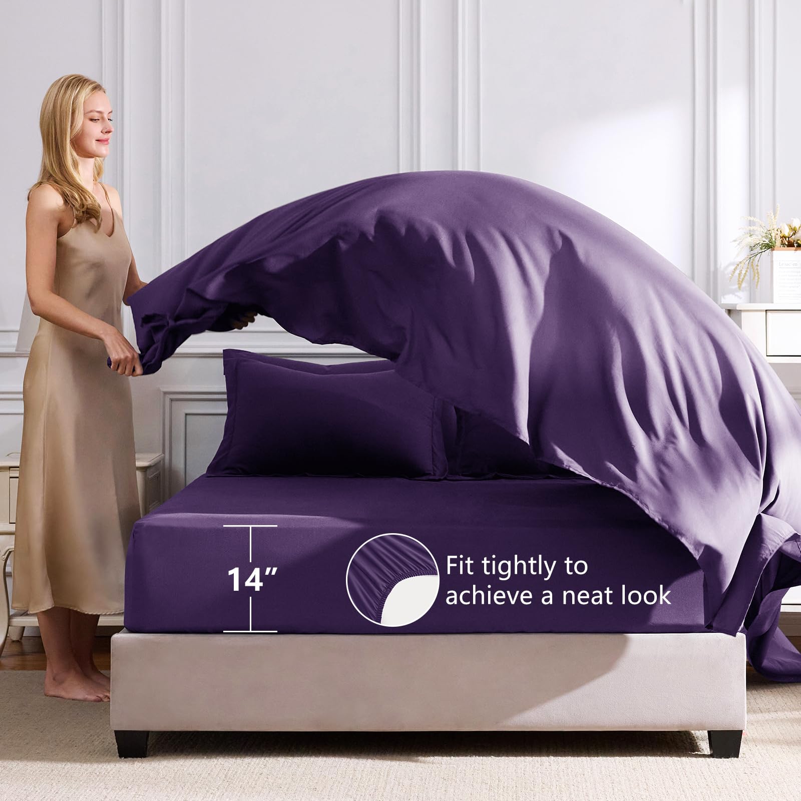 CozyLux drap-housse poche 14" détail montrant ajustement sécurisé