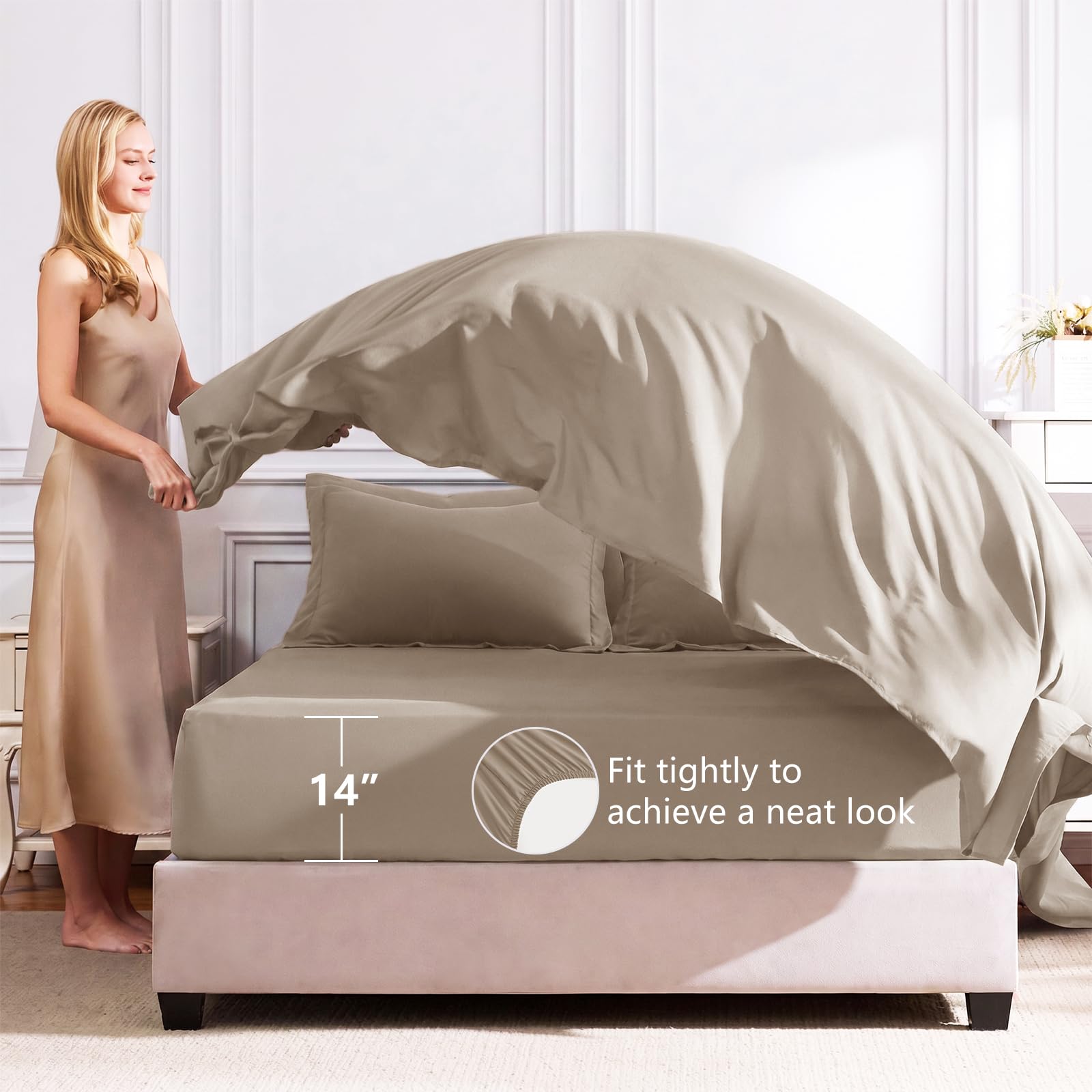 Drap housse CozyLux avec poche 14" démontrant ajustement pour surmatelas