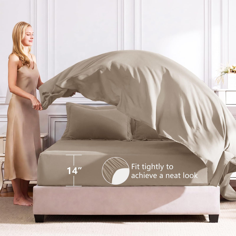 Drap housse CozyLux avec poche 14" démontrant ajustement pour surmatelas