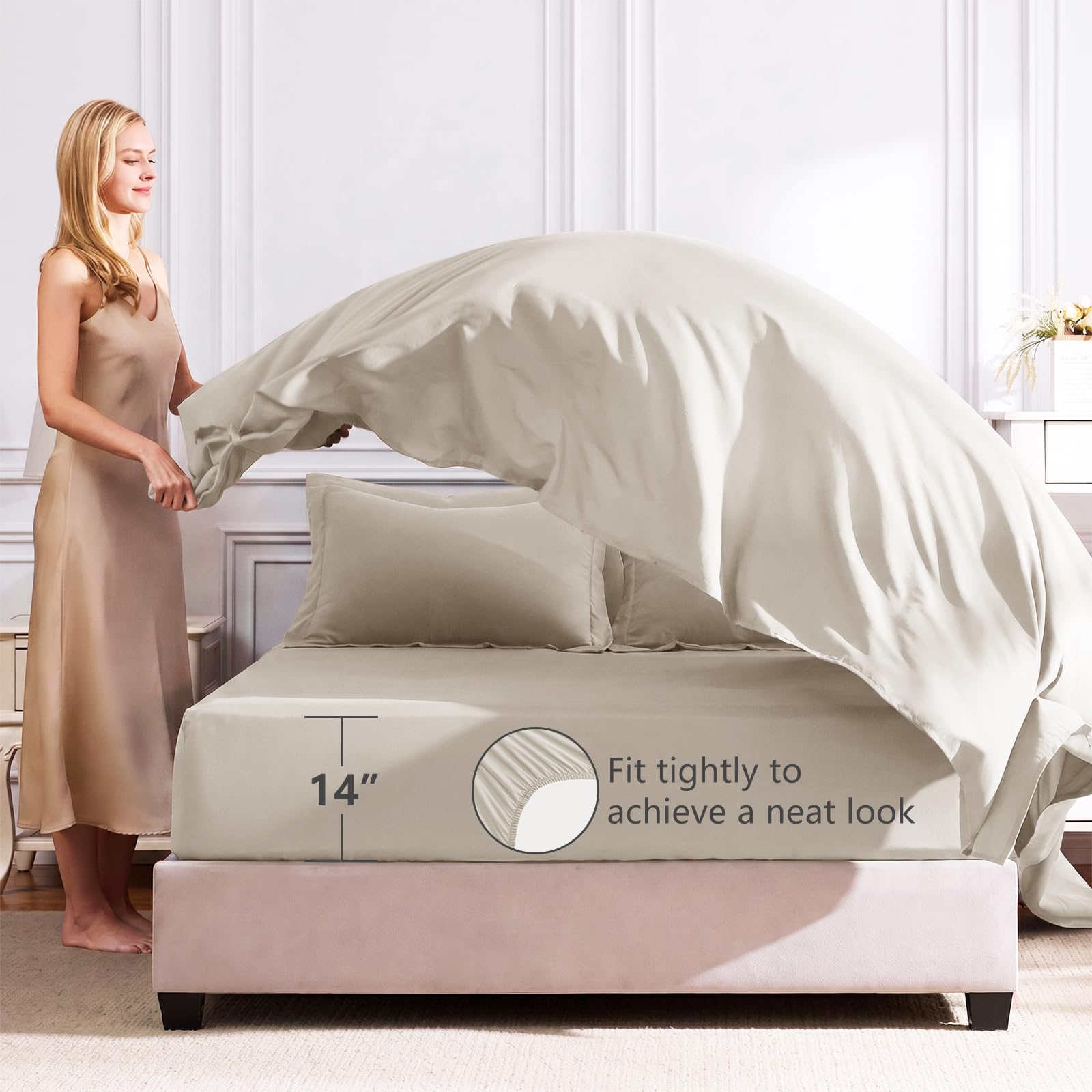 CozyLux drap-housse profond 14" adapté aux matelas avec surmatelas