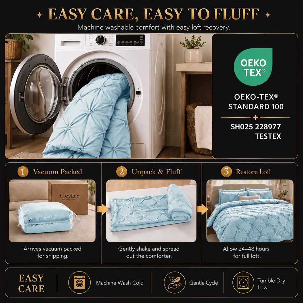 CozyLux comparaison d'échelle montrant dimensions couette et retombée latérale