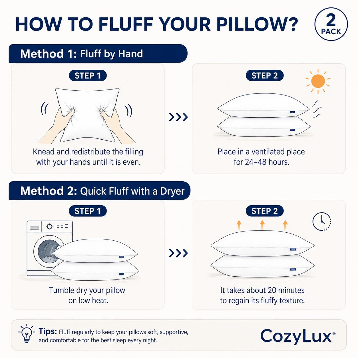 CozyLux oreiller sorti d'un emballage sous vide, facile à déballer