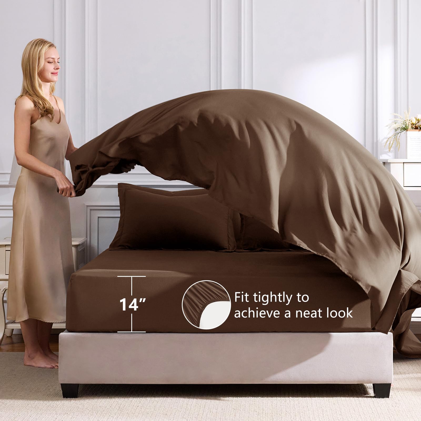 CozyLux drap plat et drap-housse empilés, ajustement pour matelas jusqu'à 14"