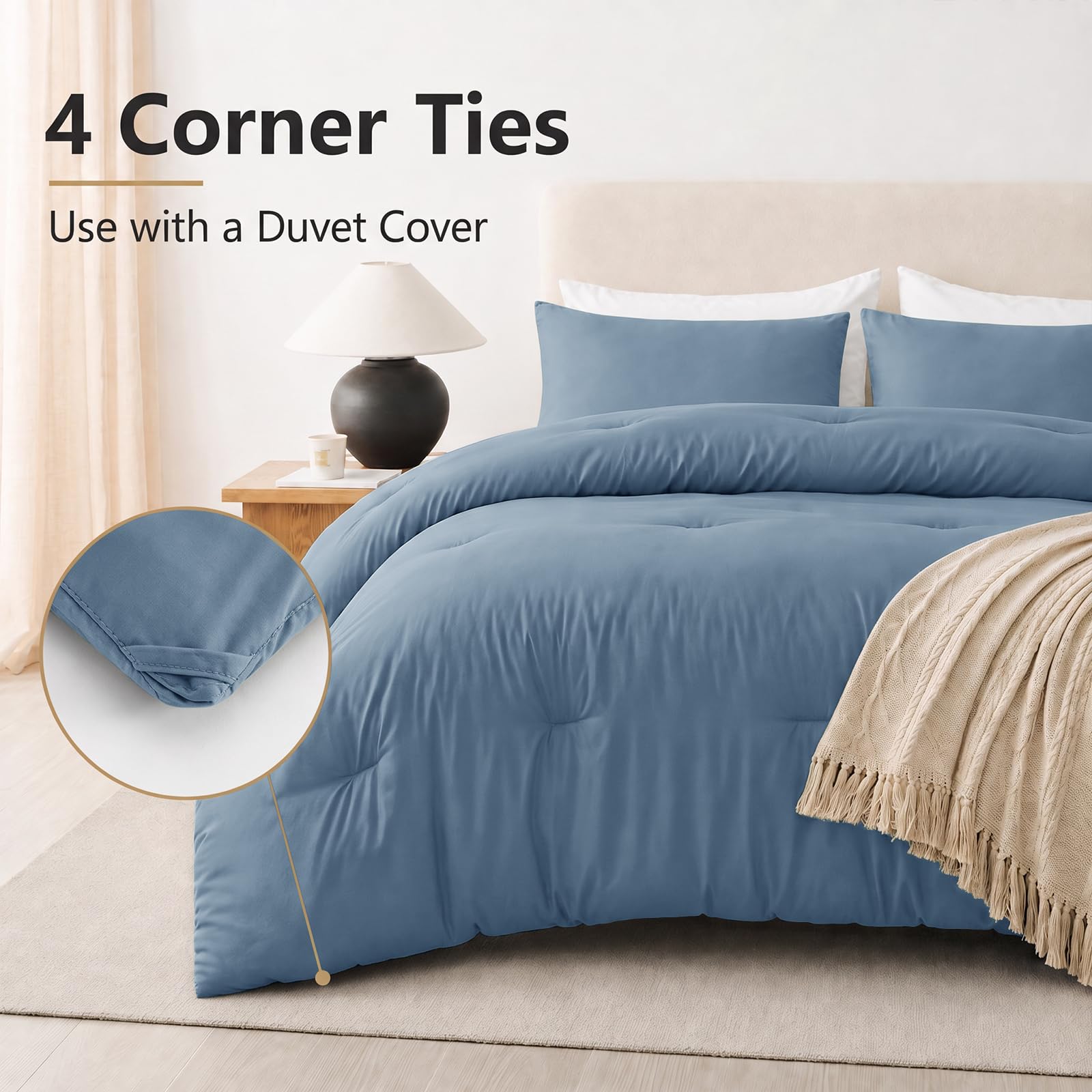CozyLux couette insérée dans une housse montrant stabilité et ajustement