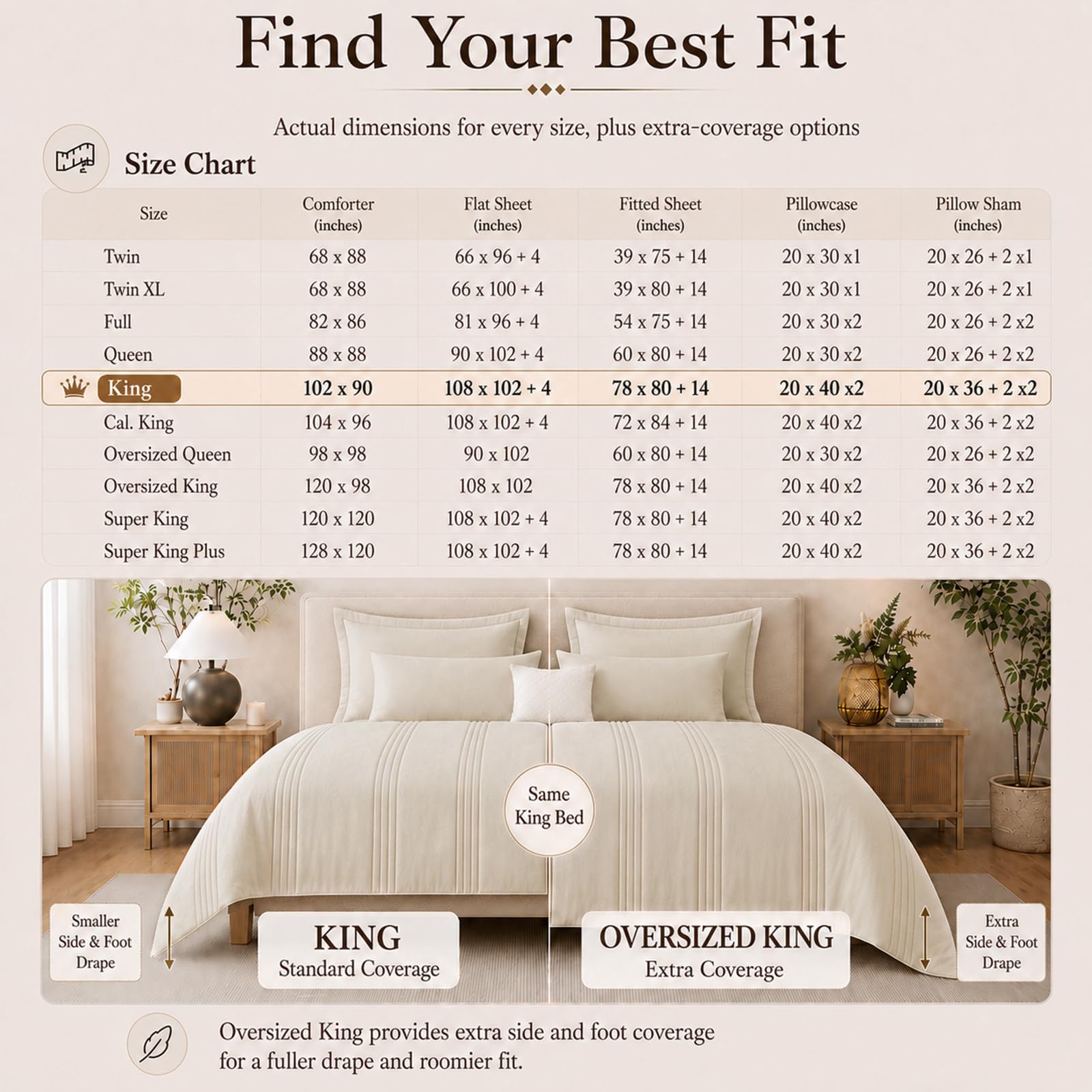 CozyLux lit dressé en contexte chambre, look chaleureux et accueillant