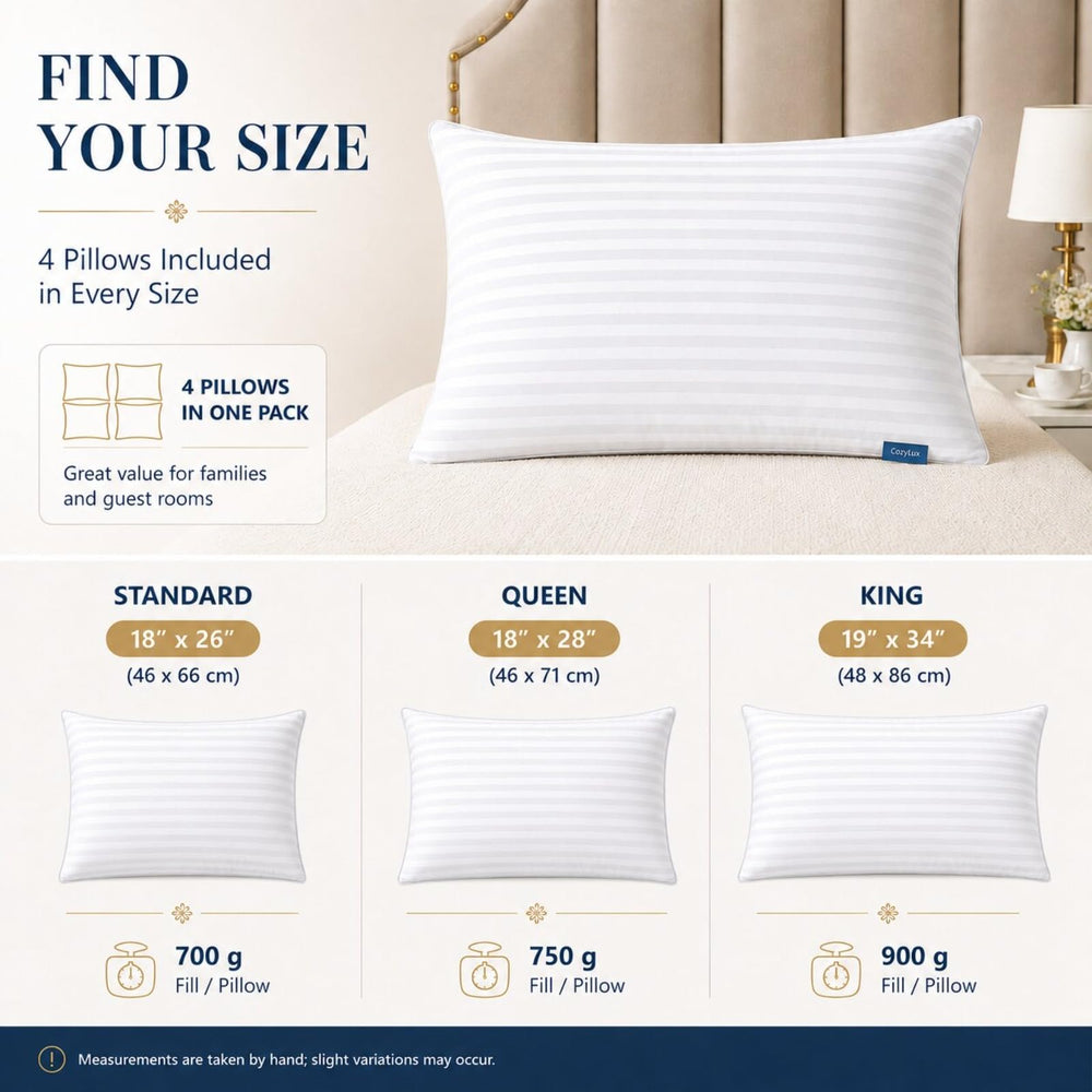 CozyLux oreiller à côté d’une règle pour comparaison taille standard