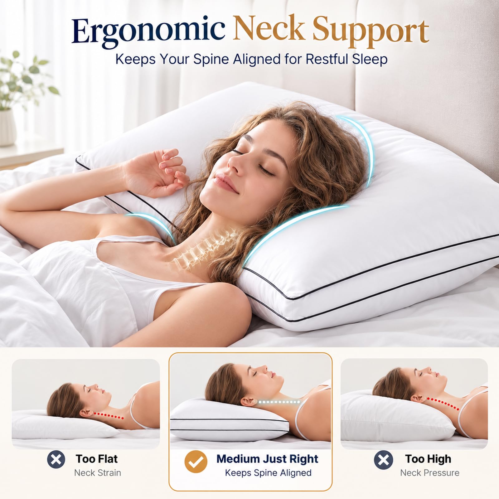 CozyLux oreiller utilisé sur lit montrant soutien équilibré au dormeur