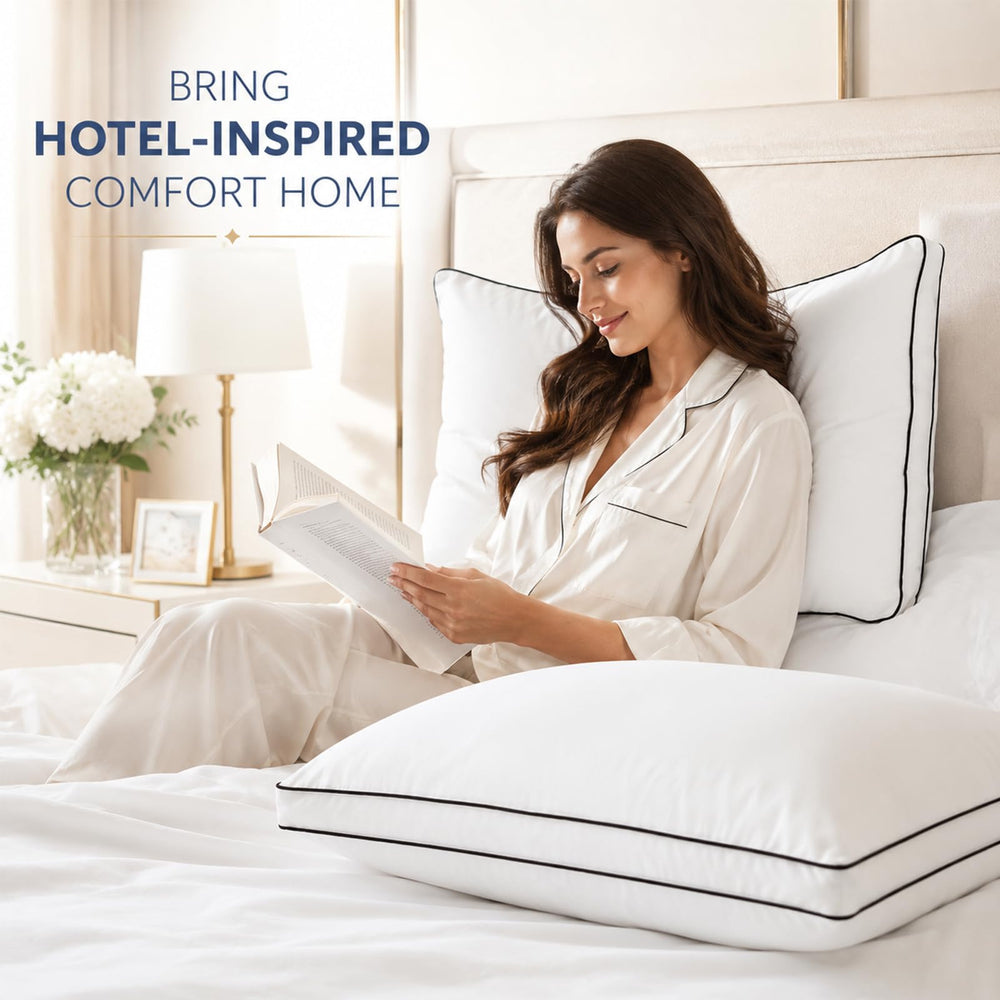 CozyLux oreillers posés dans chambre style hôtel montrant allure haut de gamme