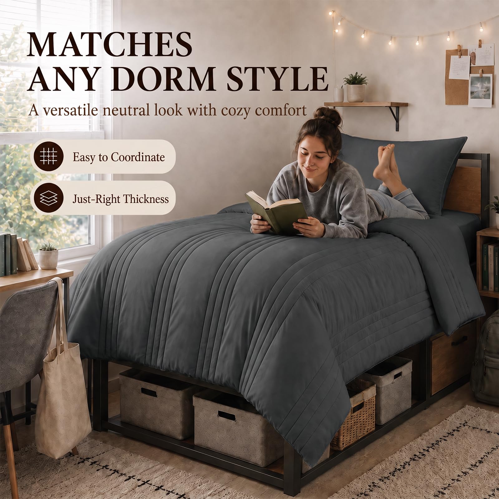 CozyLux lit Twin XL fait avec la parure, look moderne et gain de temps
