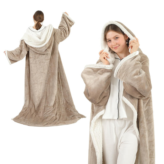 COZYTY plaid devant camel montrant coupe wearable pour confort instantané