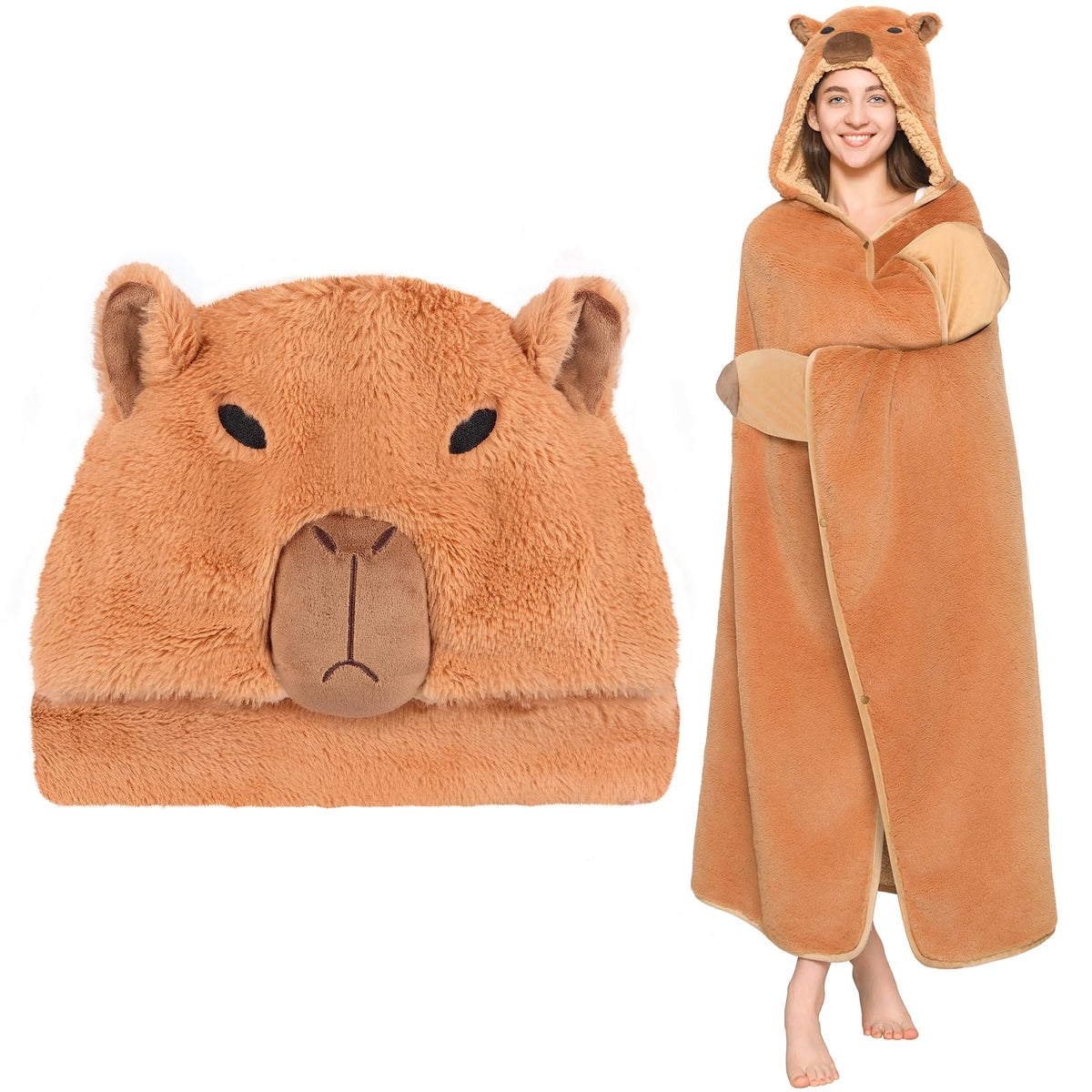 CozziPals capuche frontale montrant visage brodé et confort coquet